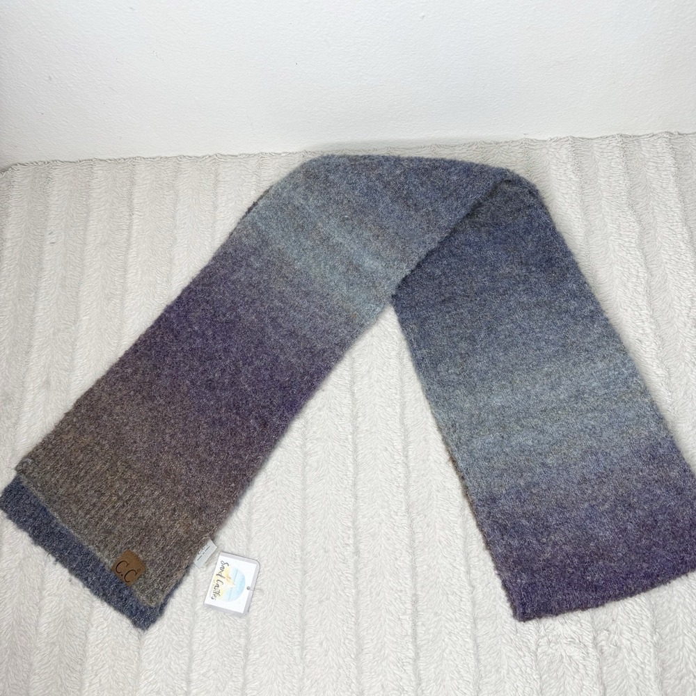 New CC Brand Polyester Wool Blend Ombré Blue Purple Brown Scarf Winter Gift